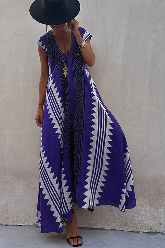 Maxi beach dress with ethnic print (in 7 colours)