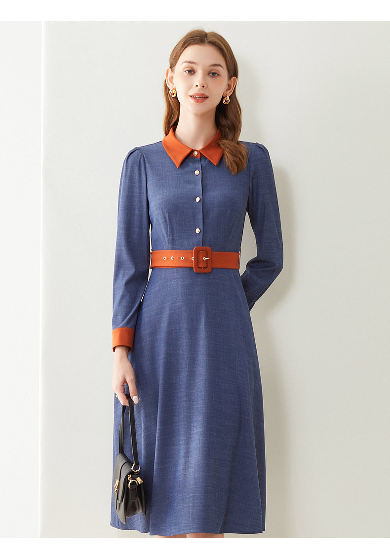 Elegant slim-fit long-sleeved workwear shirt dress