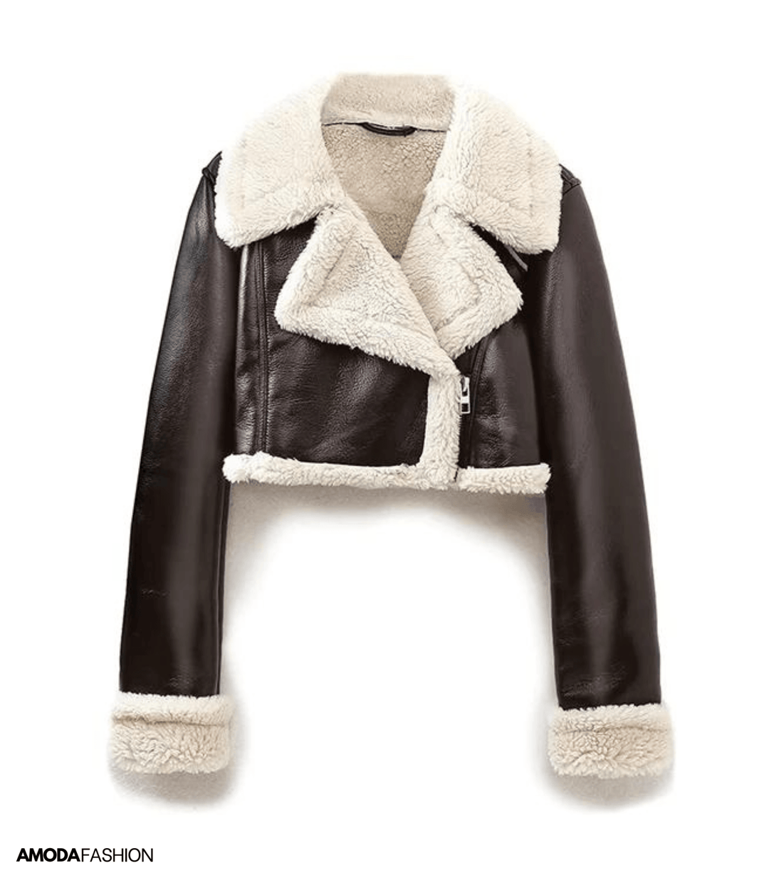 Teddy jacket in imitation leather with crop top