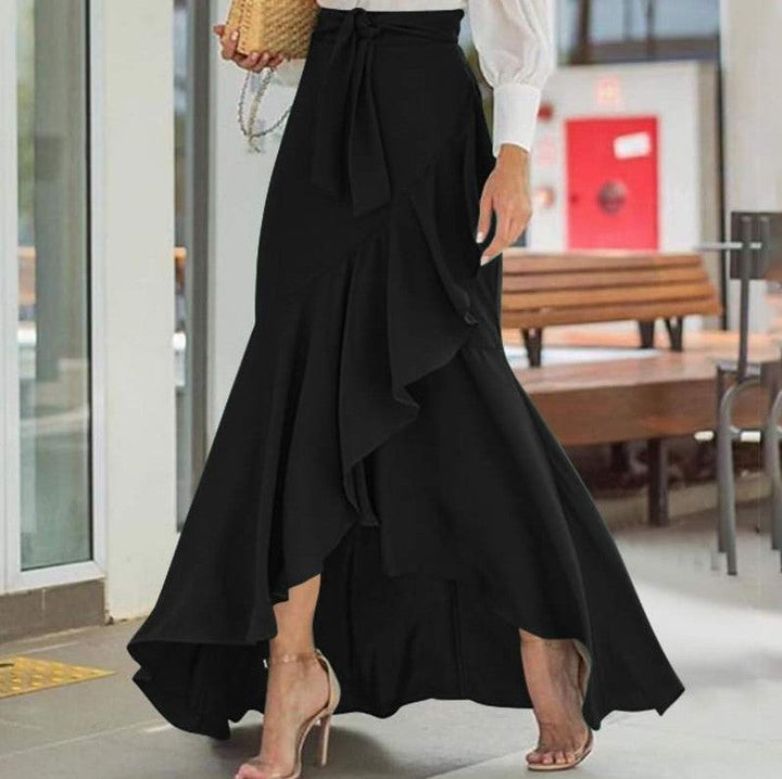 Modern Belt Lace Coat Fishtail High Waist Irregular Skirt