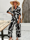 Chic Two-Piece Set With All-over Print, Shirt and Trousers With Button Closure