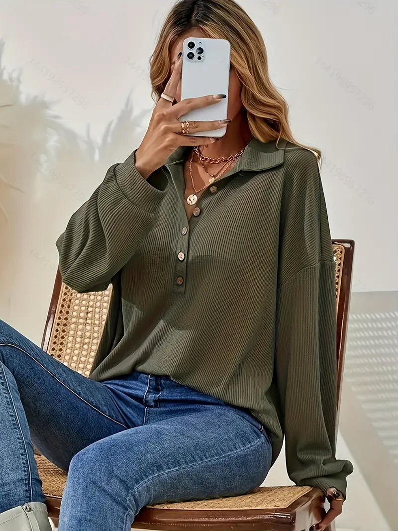 Ribbed blouse with button placket