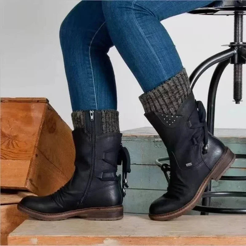 Women's - Winter Ankle Boots with Lacing - Stylish & Warm