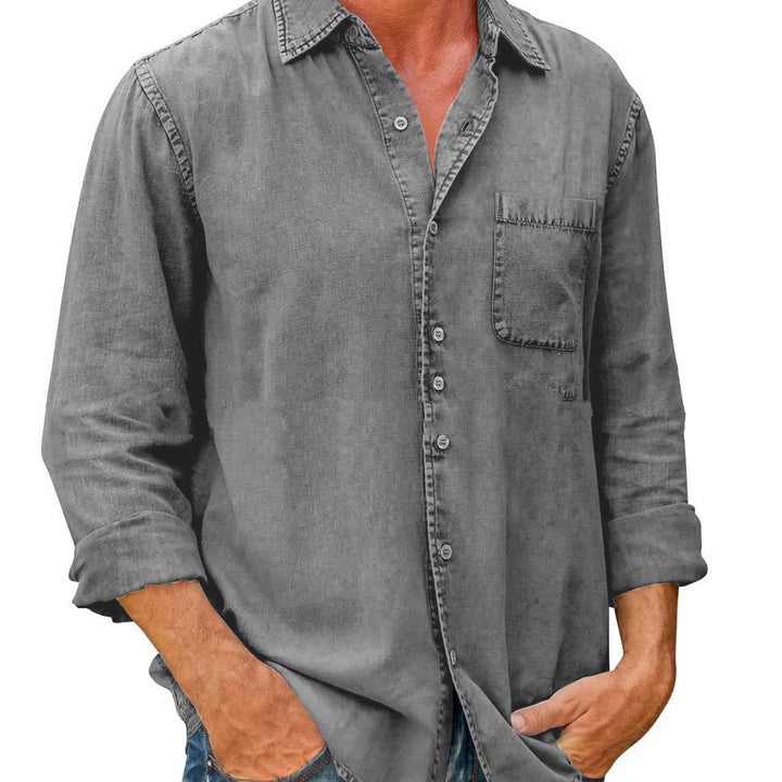 Casual single-coloured long-sleeved shirt for men