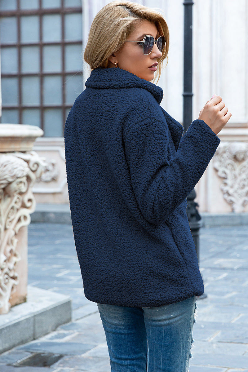 Women's - Sherpa Coat - Full Size with Lapel Collar - Warm and Cosy Winter Outerwear