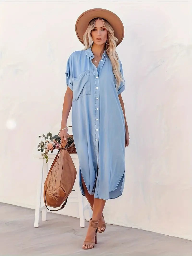 Shirt dress with fixed pockets