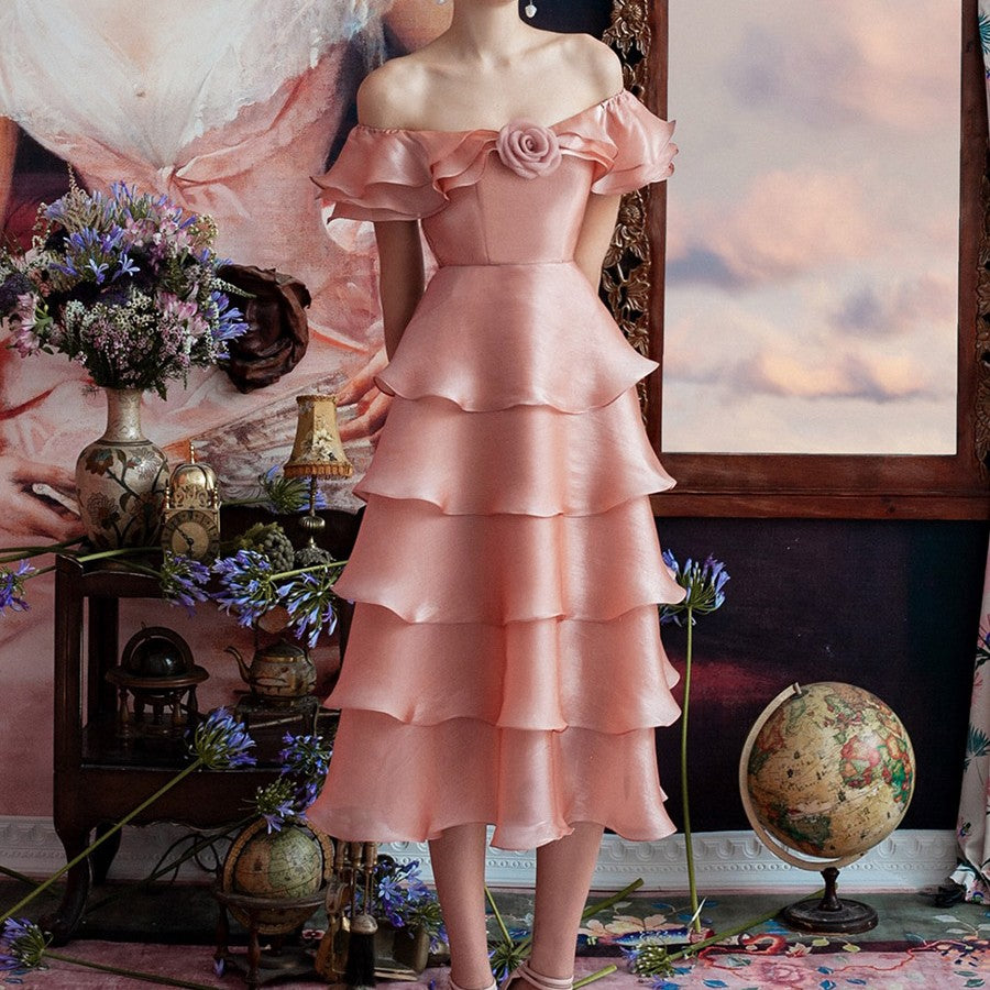 High quality pink one-shoulder dress Sweet Fairy