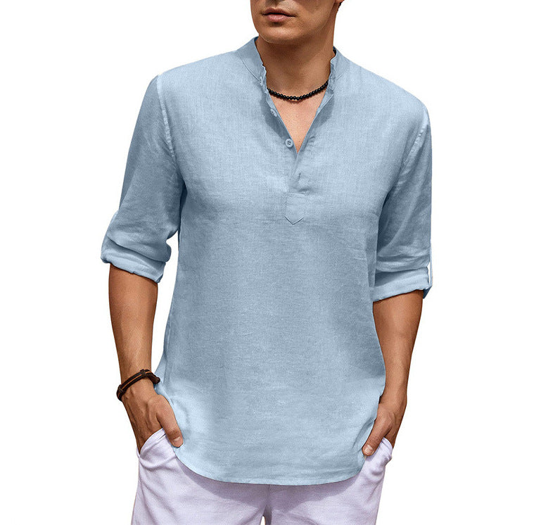 Casual long-sleeved shirt for men in cotton and linen