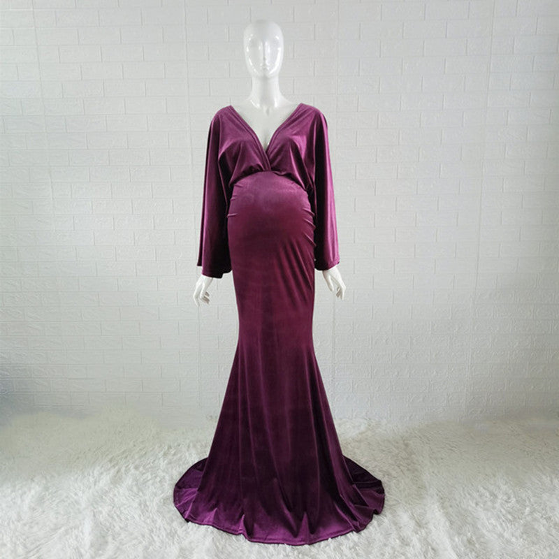 Elegant velvet boho maxi dress for maternity mums