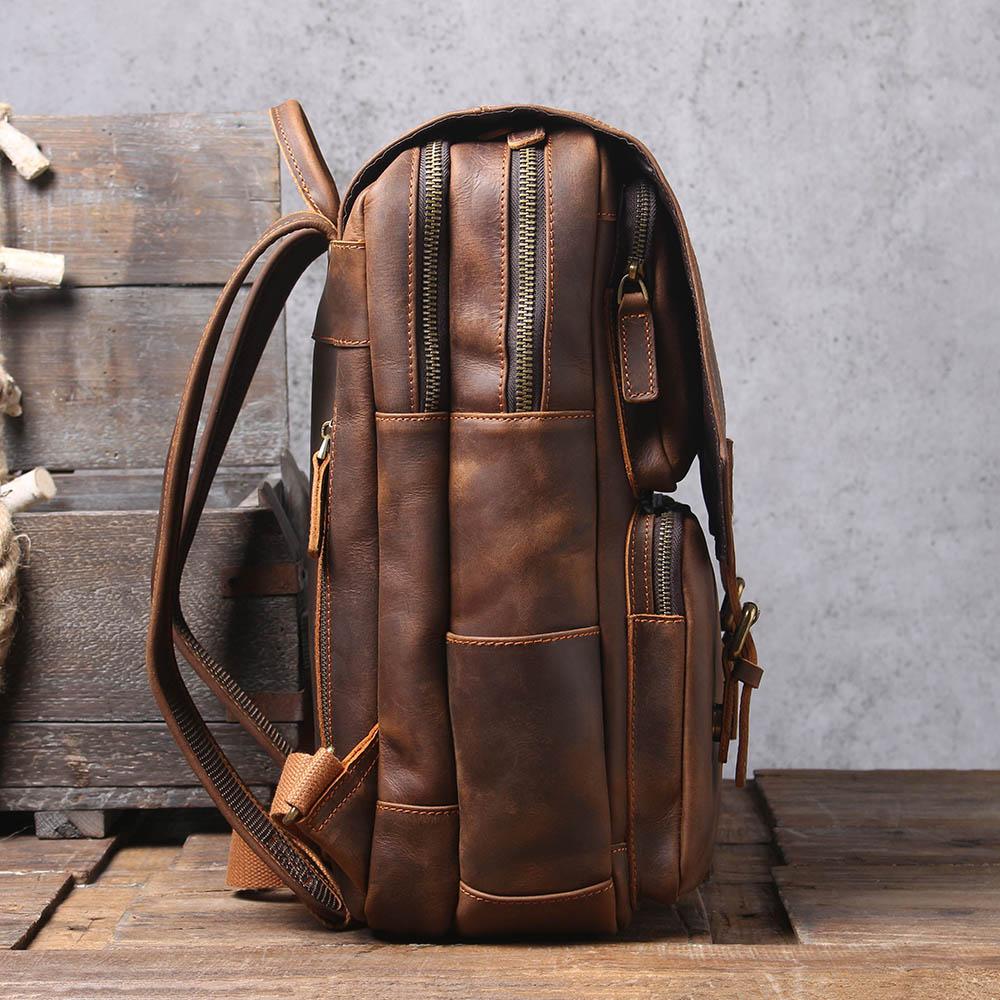 Unisex - Stylish Brown Leather Backpack - Durable & Versatile