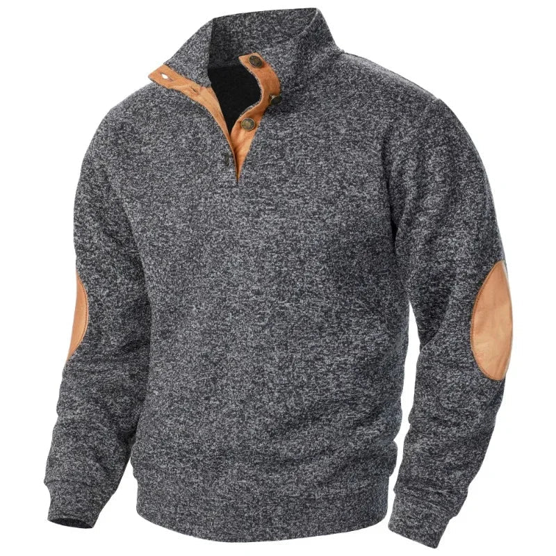 Men's - Button Neck Jumper - Stand Collar