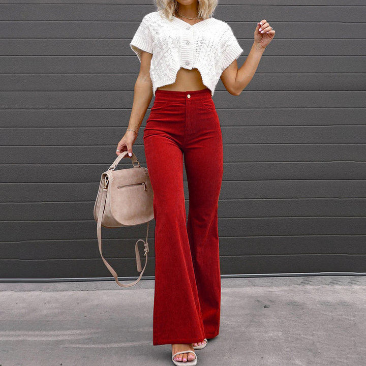 Corduroy trousers with flare and high waist