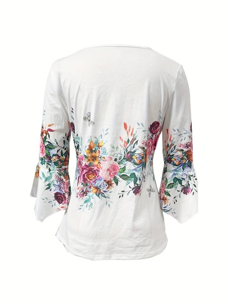 Blouse with slit neckline and floral print