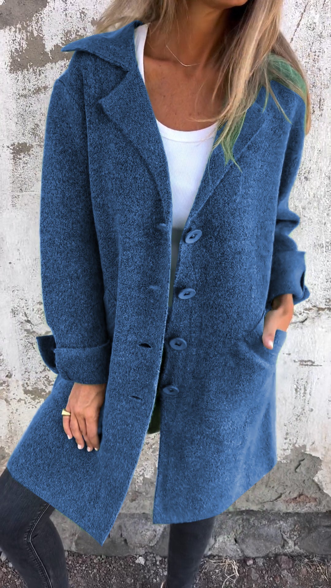 Women's - Casual Long Coat with Cuffs - Cotton - Stylish & Comfortable Outerwear