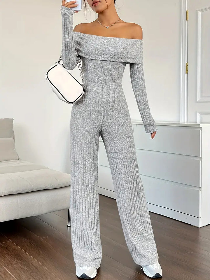 Ribbed Off-shoulder Jumpsuit