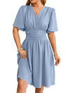 Elegant short sleeve dress with V-neck fashion with bell sleeves