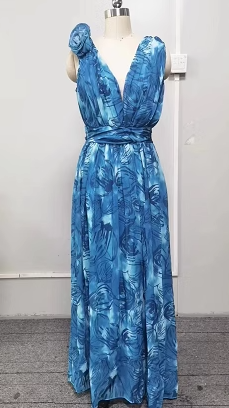 Bohemian Resort Style Peacock Blue Long Dress