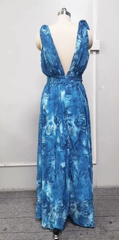 Bohemian Resort Style Peacock Blue Long Dress