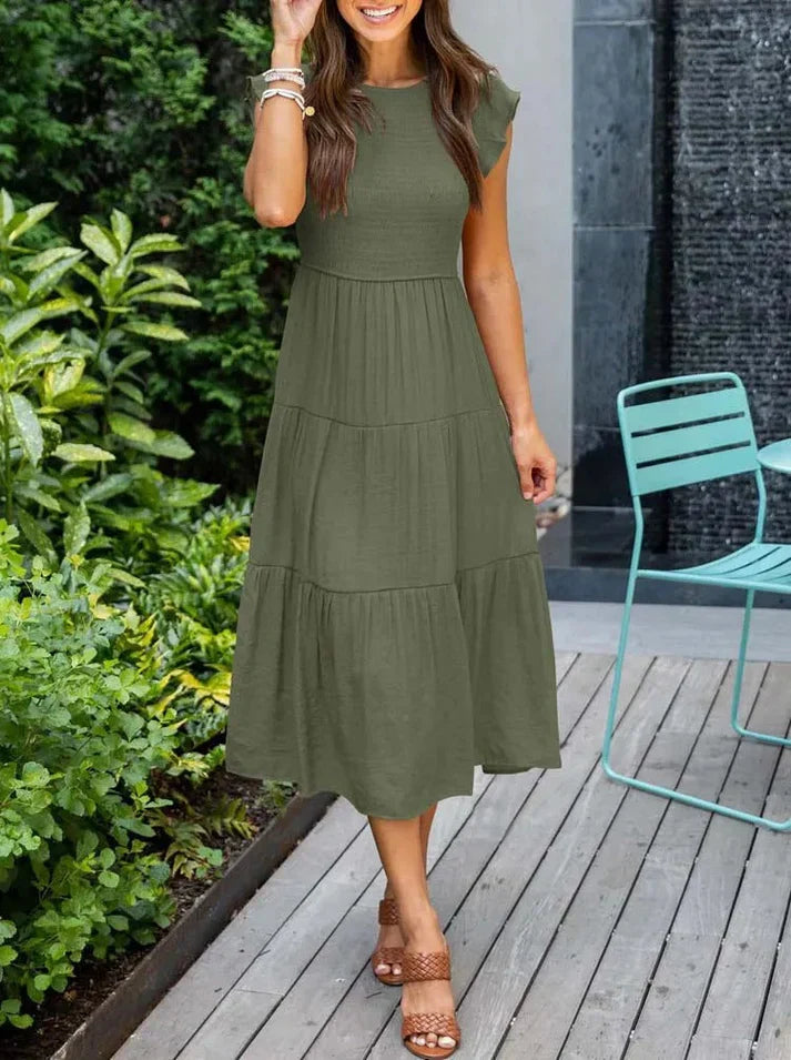 Short-sleeved midi dresses for women