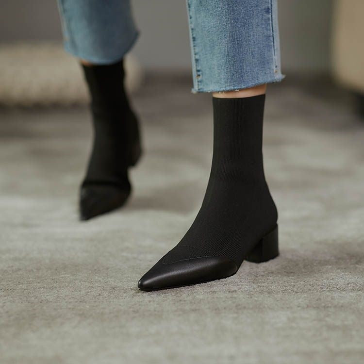 Elegant sock boots with leather accent