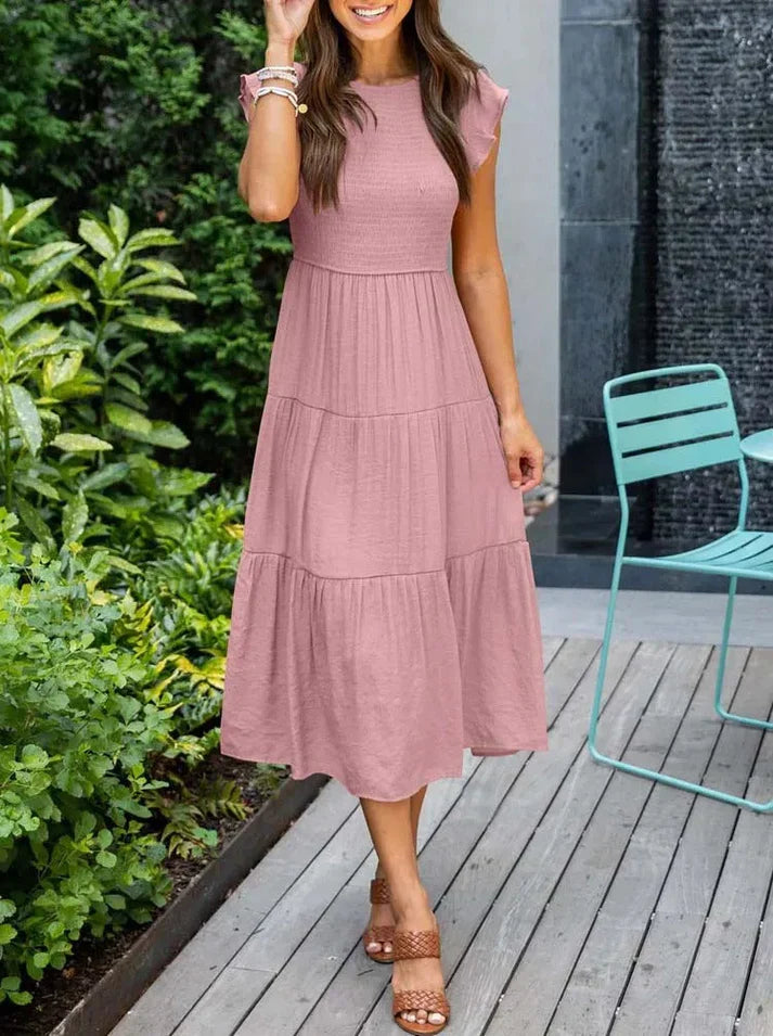 Short-sleeved midi dresses for women