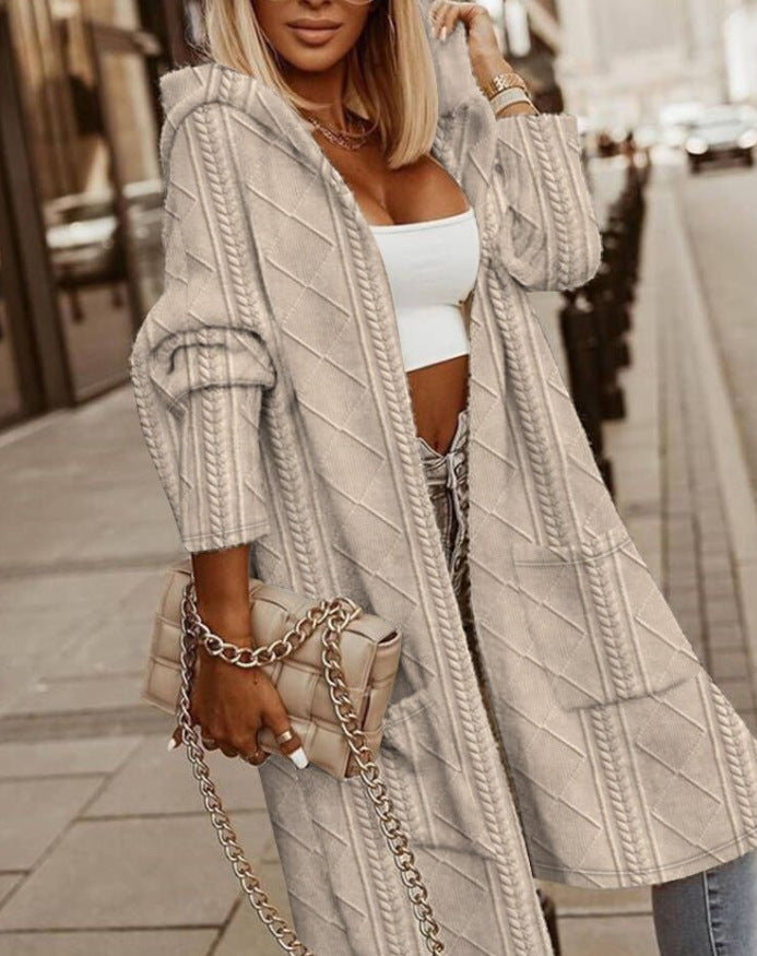 Long cardigan with hood