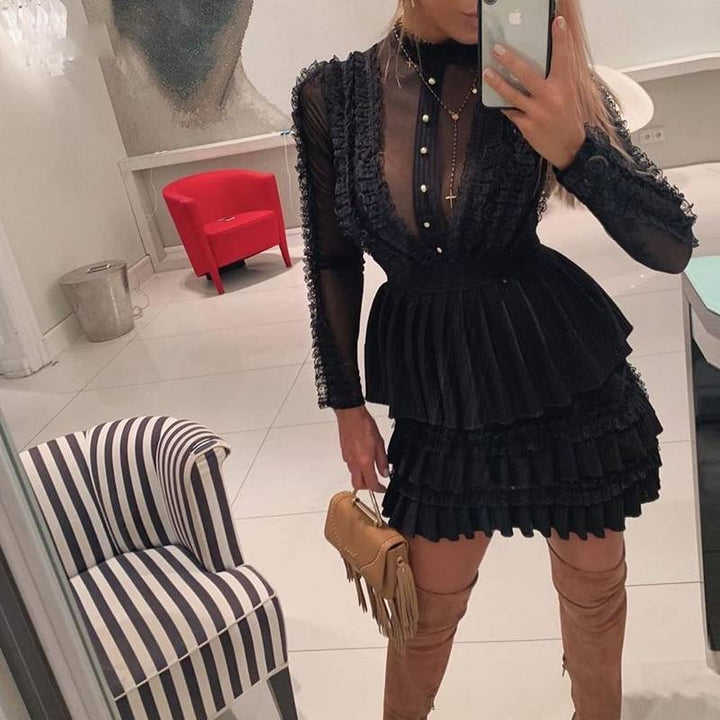 Fashionable black frill mini dress