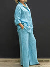 Casual linen ensemble ladies button placket