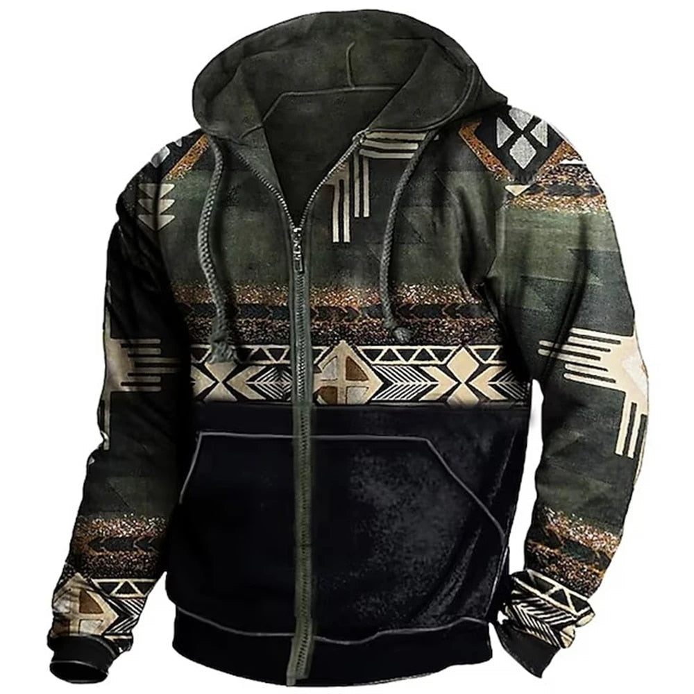 Men's - Retro Hoodie - Soft Cotton Blend Pullover - Casual Outdoor Style