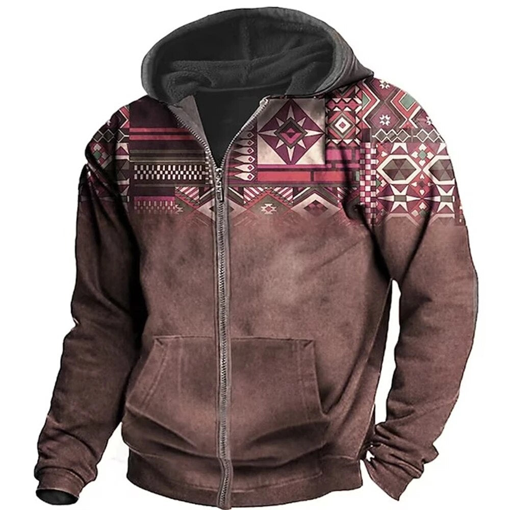 Men's - Retro Hoodie - Soft Cotton Blend Pullover - Casual Outdoor Style