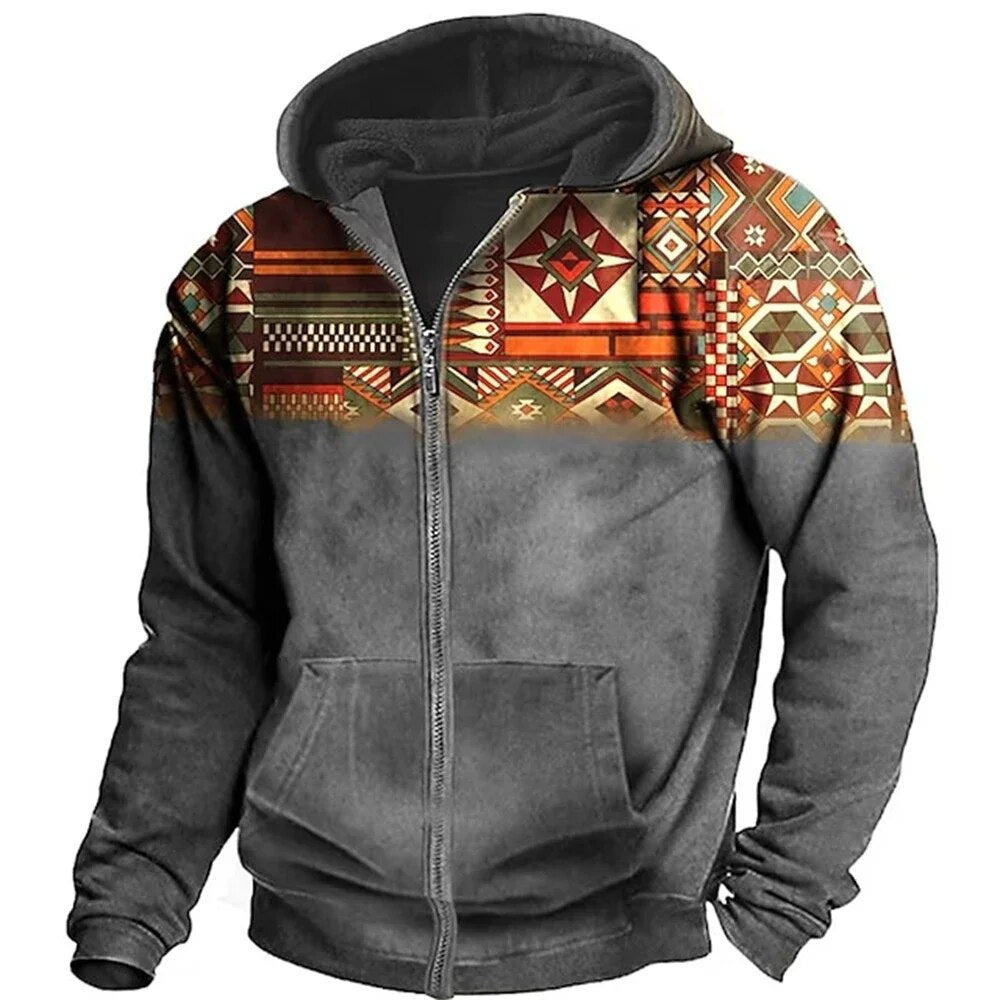 Men's - Retro Hoodie - Soft Cotton Blend Pullover - Casual Outdoor Style