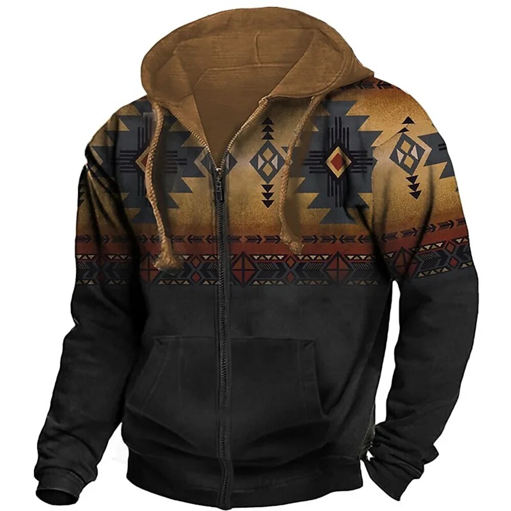 Men's - Retro Hoodie - Soft Cotton Blend Pullover - Casual Outdoor Style