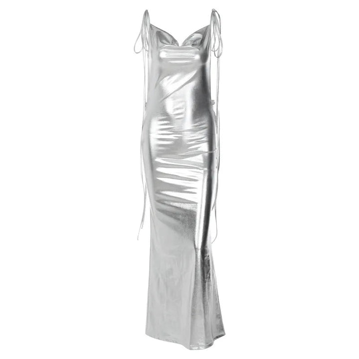 Silky satin dress with cowl neckline