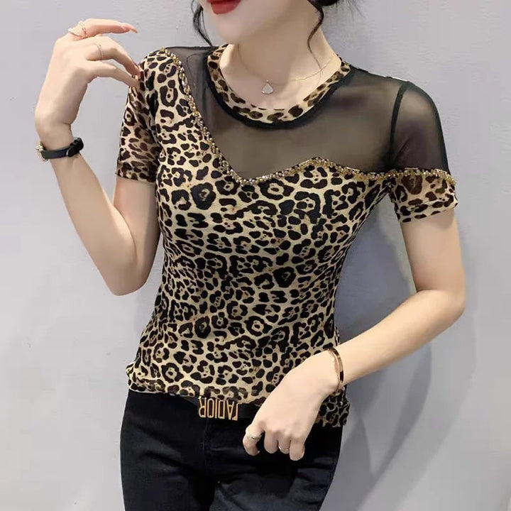 Colette - Ladies Leopard Print Maas Top Beaded Shirt