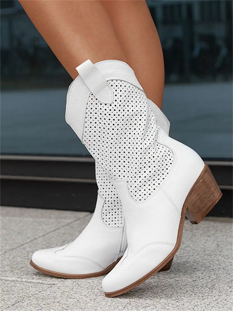 Women's - Western Chic Boots - Stylish Faux Leather - Trendy Cowboy Style Footwear