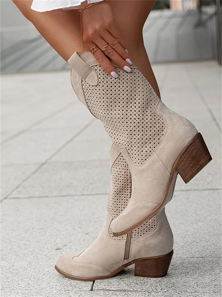 Women's - Western Chic Boots - Stylish Faux Leather - Trendy Cowboy Style Footwear