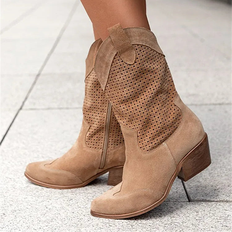Women's - Western Chic Boots - Stylish Faux Leather - Trendy Cowboy Style Footwear