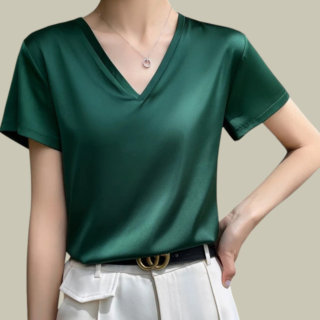 Women's - Elegant Silk T-Shirt - Luxurious Comfort & Style