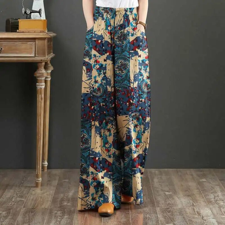 Women's Elastic Waist Wide Leg Bohemian Trousers