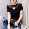 Hollow-out Mesh Top Beaded Shirt for Women