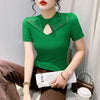 Hollow-out Mesh Top Beaded Shirt for Women