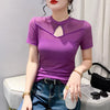 Hollow-out Mesh Top Beaded Shirt for Women