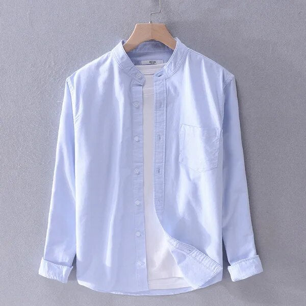 Men's Long Sleeve Turn-up Collar Shirt with Pocket