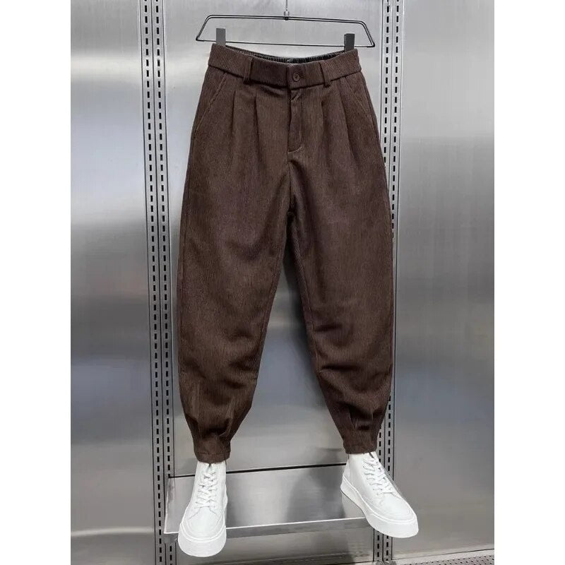 Ankle length corduroy harem trousers for men