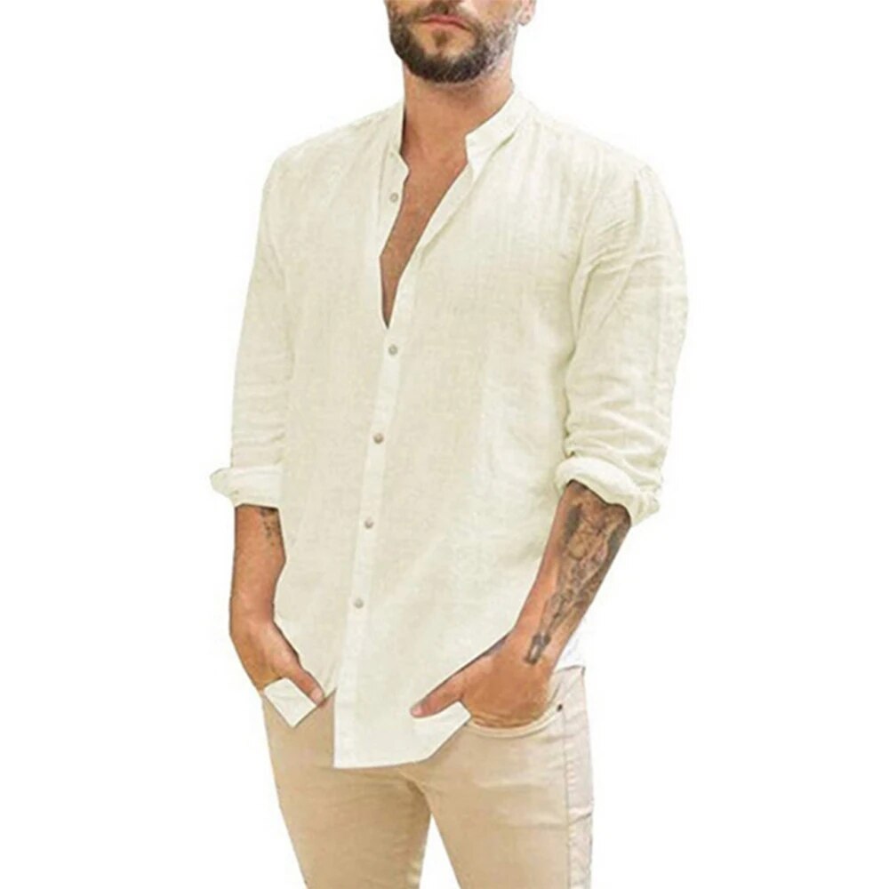 Men's Long Sleeve Stand-up Collar Casual Shirt