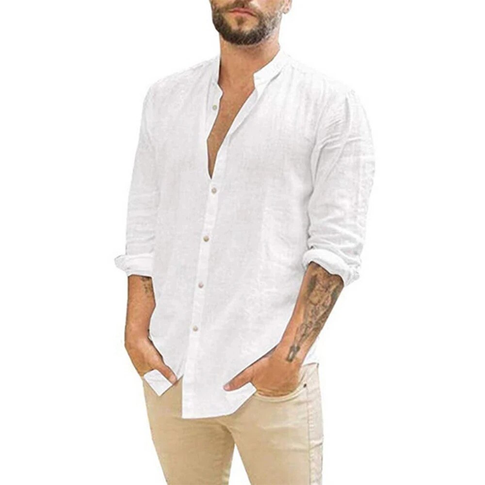 Men's Long Sleeve Stand-up Collar Casual Shirt