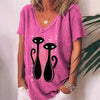 Women's V-neck Loose fit Cat Graphic T-shirt