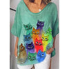 Women's V-neck Loose fit Cat Graphic T-shirt