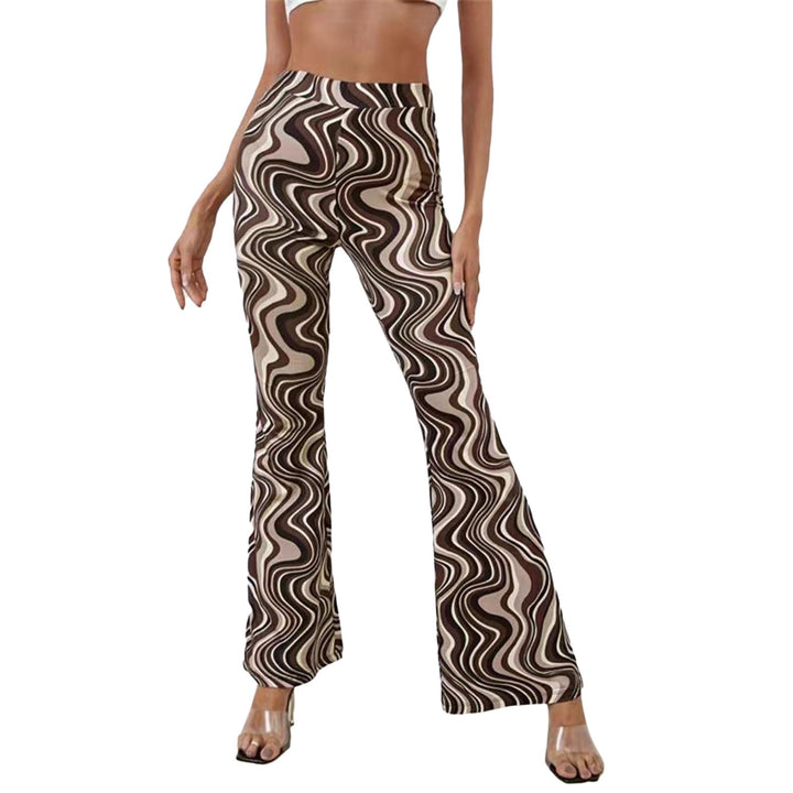 Women's High Waist Golf Print Flared Trousers