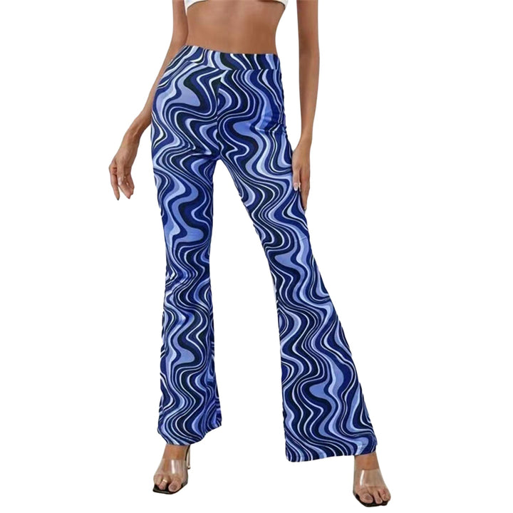 Women's High Waist Golf Print Flared Trousers